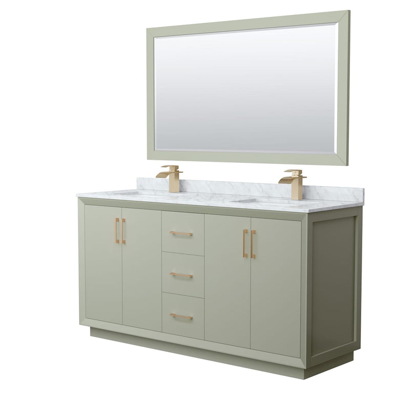 Strada 66" Free Standing Double Basin Vanity Set with Cabinet, Marble Vanity Top, and Framed Mirror - image 1