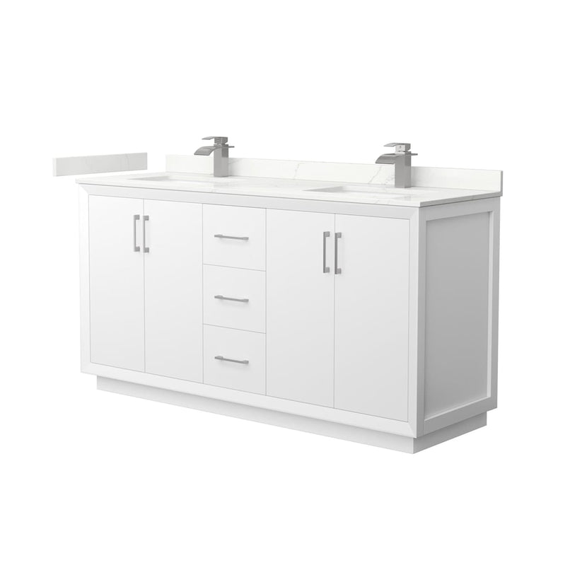 Strada 66" Free Standing Double Basin Vanity Set with Cabinet and Quartz Vanity Top - image 1