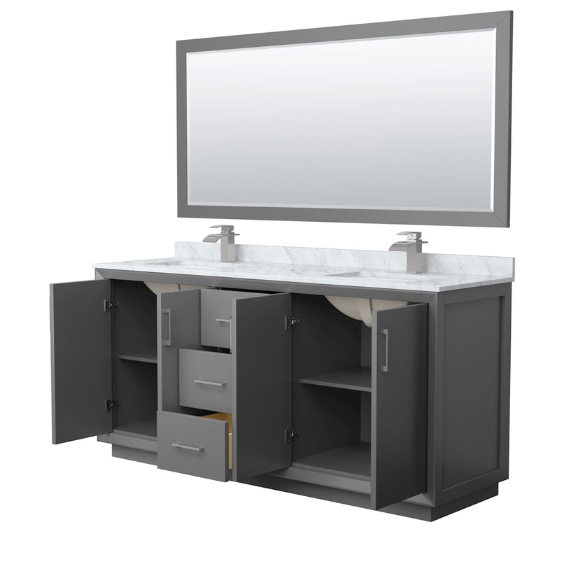 Strada 72" Free Standing Double Basin Vanity Set with Cabinet, Marble Vanity Top, and Framed Mirror - image 2