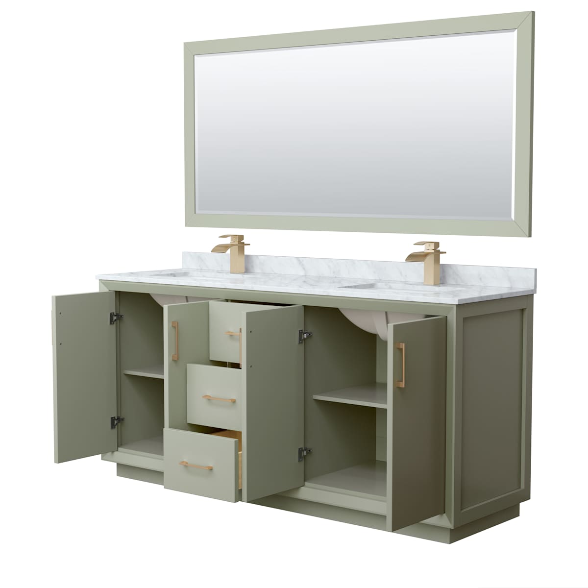 Strada 72" Free Standing Double Basin Vanity Set with Cabinet, Marble Vanity Top, and Framed Mirror - image 13