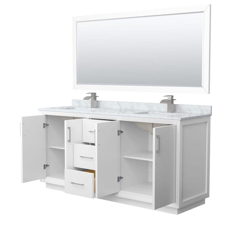 Strada 72" Free Standing Double Basin Vanity Set with Cabinet, Marble Vanity Top, and Framed Mirror - image 14