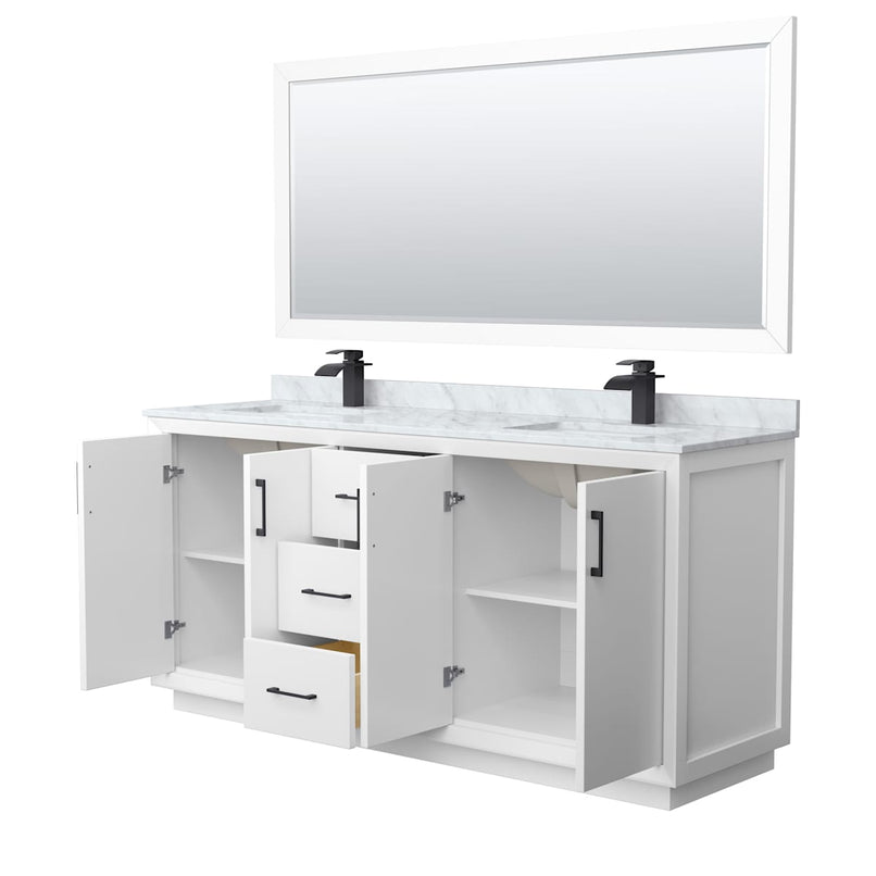 Strada 72" Free Standing Double Basin Vanity Set with Cabinet, Marble Vanity Top, and Framed Mirror - image 16