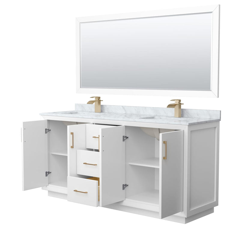 Strada 72" Free Standing Double Basin Vanity Set with Cabinet, Marble Vanity Top, and Framed Mirror - image 17