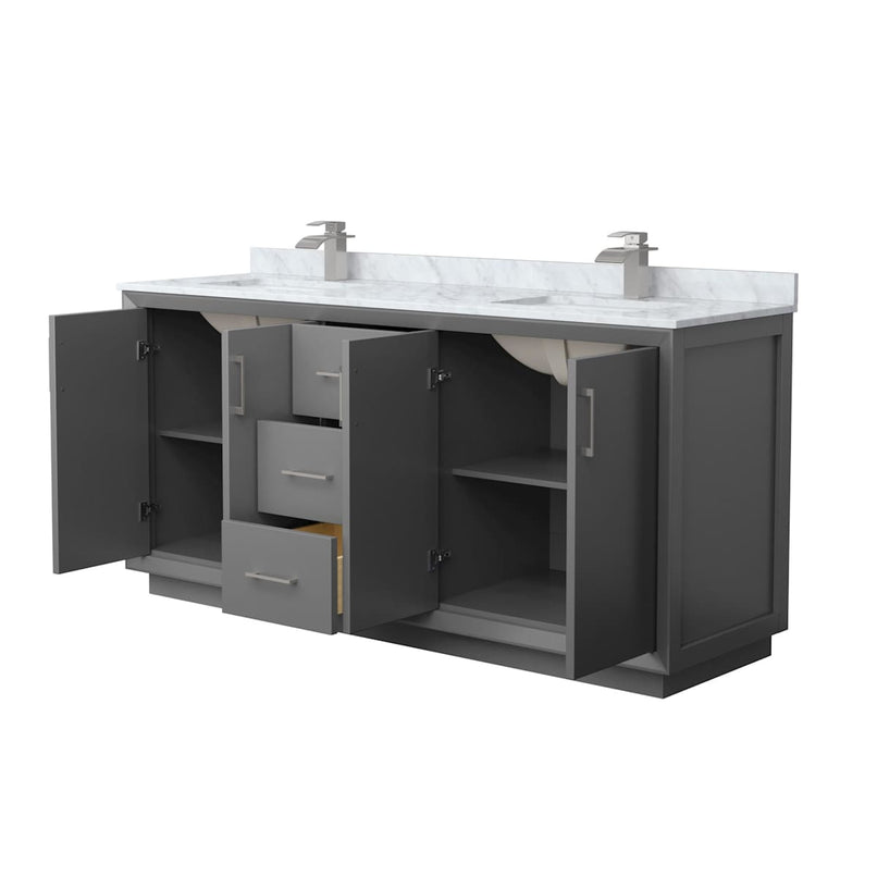 Strada 72" Free Standing Double Basin Vanity Set with Cabinet and Marble Vanity Top - image 2
