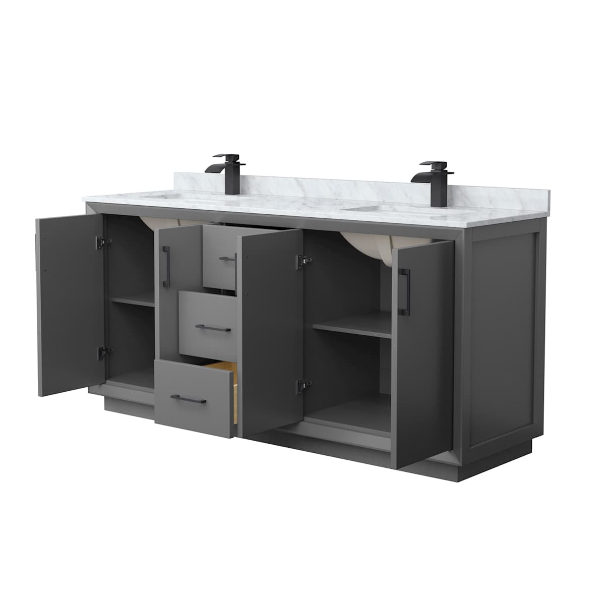 Strada 72" Free Standing Double Basin Vanity Set with Cabinet and Marble Vanity Top