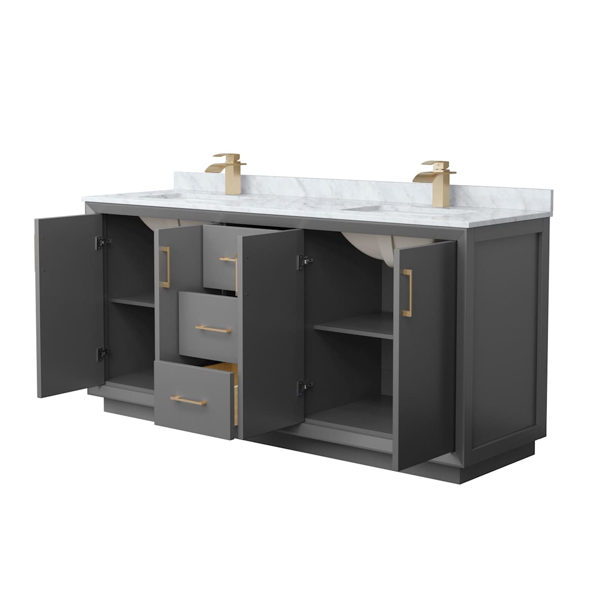 Strada 72" Free Standing Double Basin Vanity Set with Cabinet and Marble Vanity Top