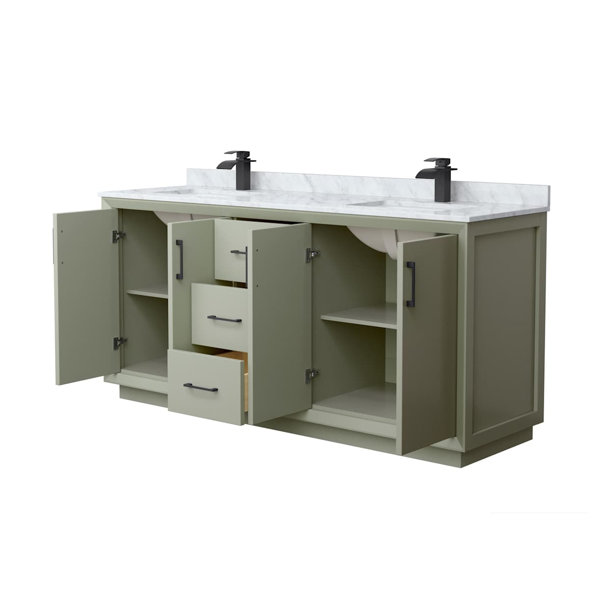 Strada 72" Free Standing Double Basin Vanity Set with Cabinet and Marble Vanity Top