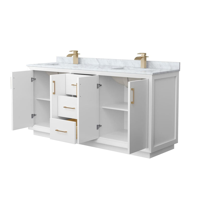 Strada 72" Free Standing Double Basin Vanity Set with Cabinet and Marble Vanity Top - image 14