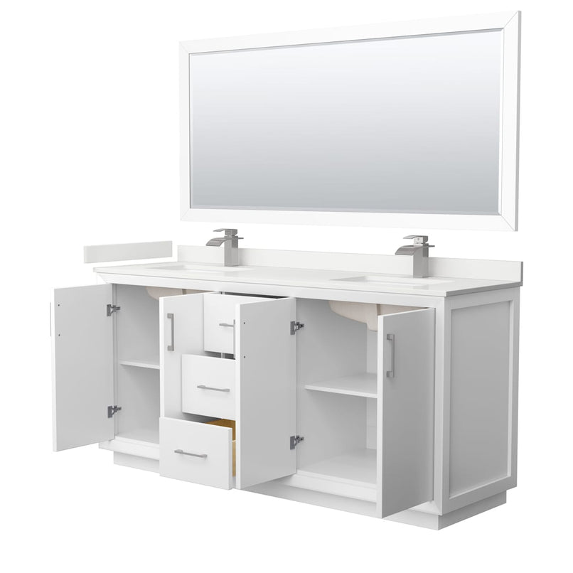 Strada 72" Free Standing Double Basin Vanity Set with Cabinet, Quartz Vanity Top, and Framed Mirror - image 9