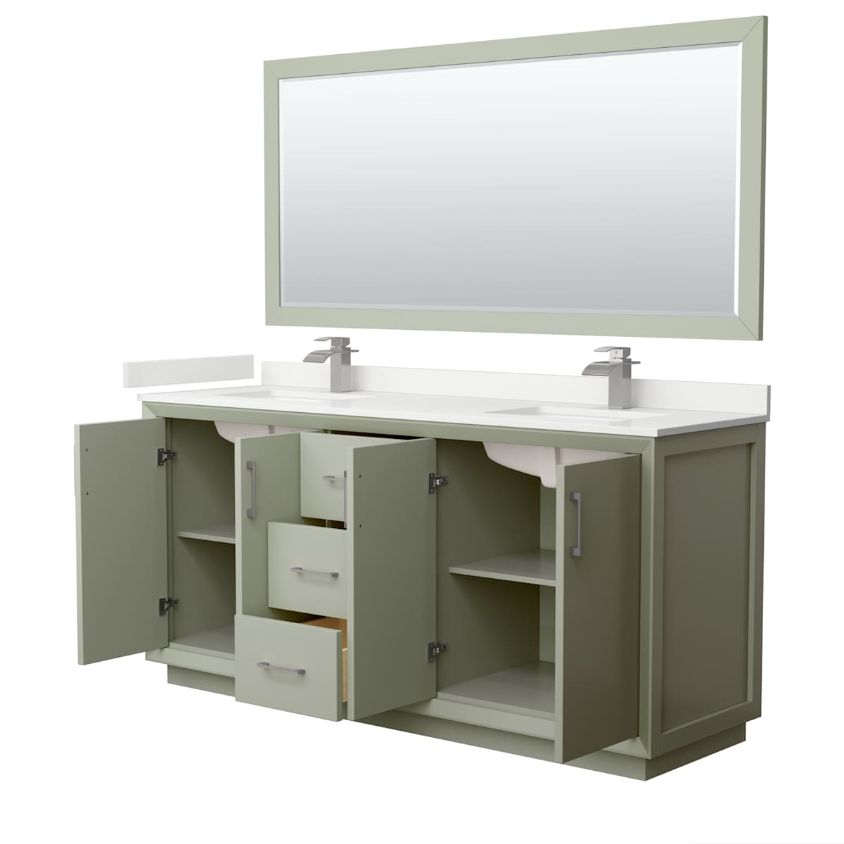 Strada 72" Free Standing Double Basin Vanity Set with Cabinet, Quartz Vanity Top, and Framed Mirror - image 18