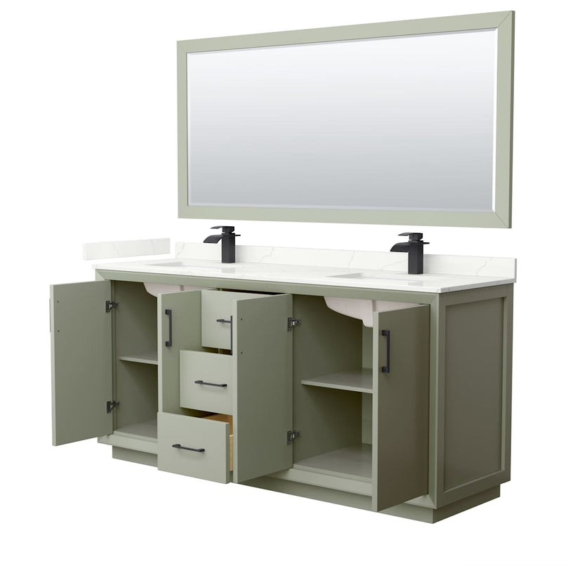 Strada 72" Free Standing Double Basin Vanity Set with Cabinet, Quartz Vanity Top, and Framed Mirror - image 19
