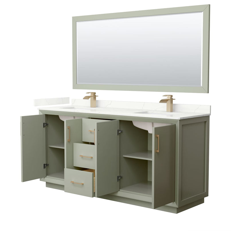 Strada 72" Free Standing Double Basin Vanity Set with Cabinet, Quartz Vanity Top, and Framed Mirror - image 20