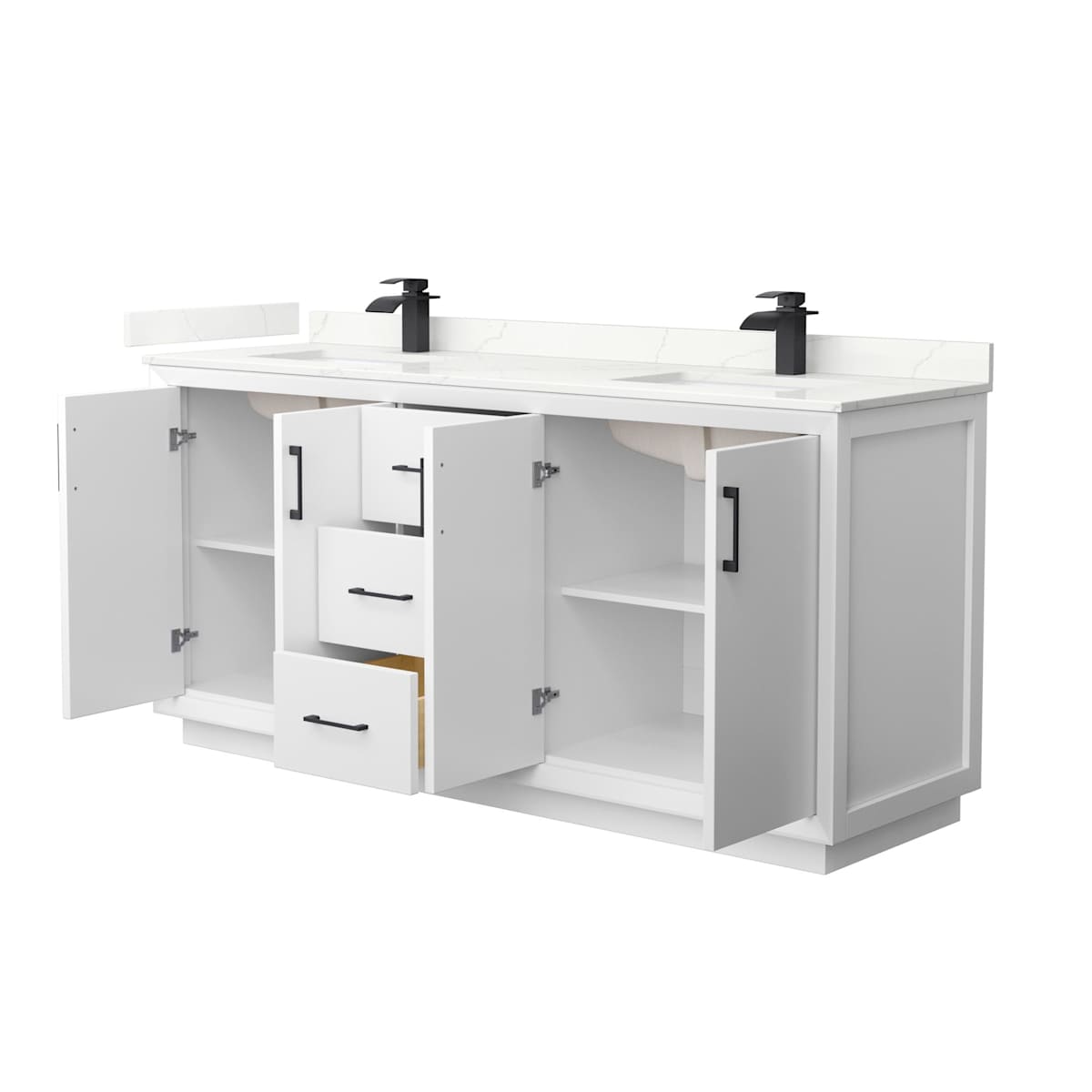 Strada 72" Free Standing Double Basin Vanity Set with Cabinet and Quartz Vanity Top