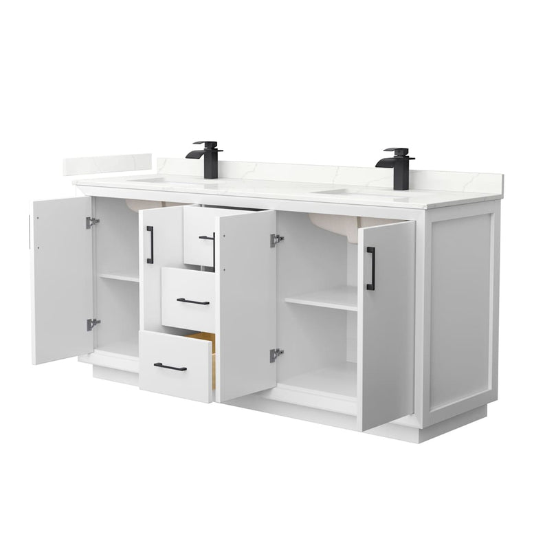 Strada 72" Free Standing Double Basin Vanity Set with Cabinet and Quartz Vanity Top - image 9