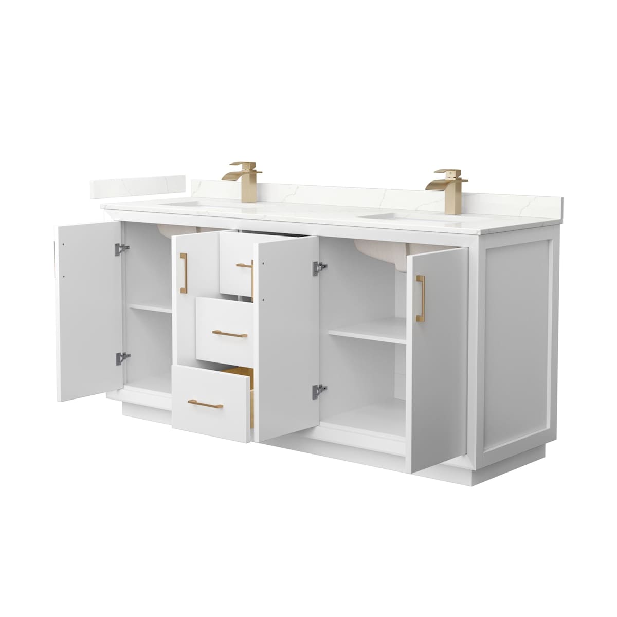 Strada 72" Free Standing Double Basin Vanity Set with Cabinet and Quartz Vanity Top