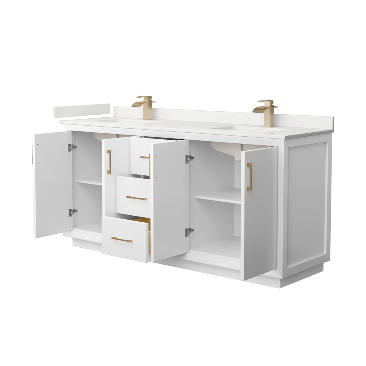 Strada 72" Free Standing Double Basin Vanity Set with Cabinet and Quartz Vanity Top