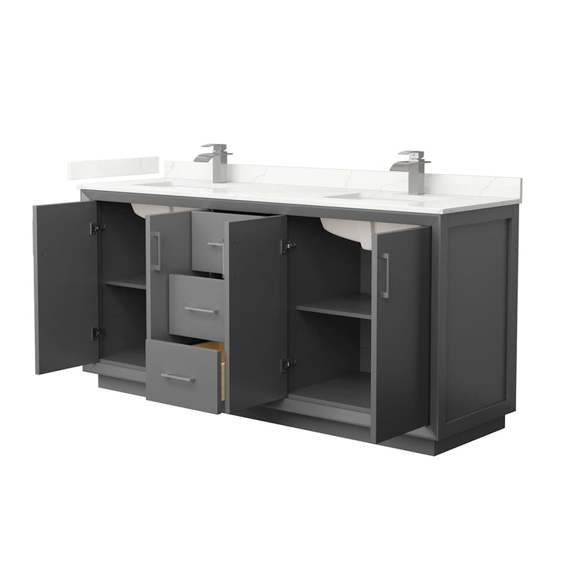 Strada 72" Free Standing Double Basin Vanity Set with Cabinet and Quartz Vanity Top - image 13