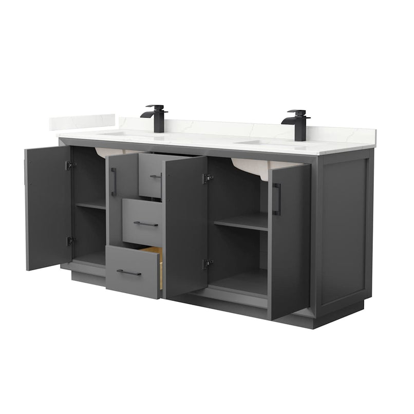Strada 72" Free Standing Double Basin Vanity Set with Cabinet and Quartz Vanity Top - image 15