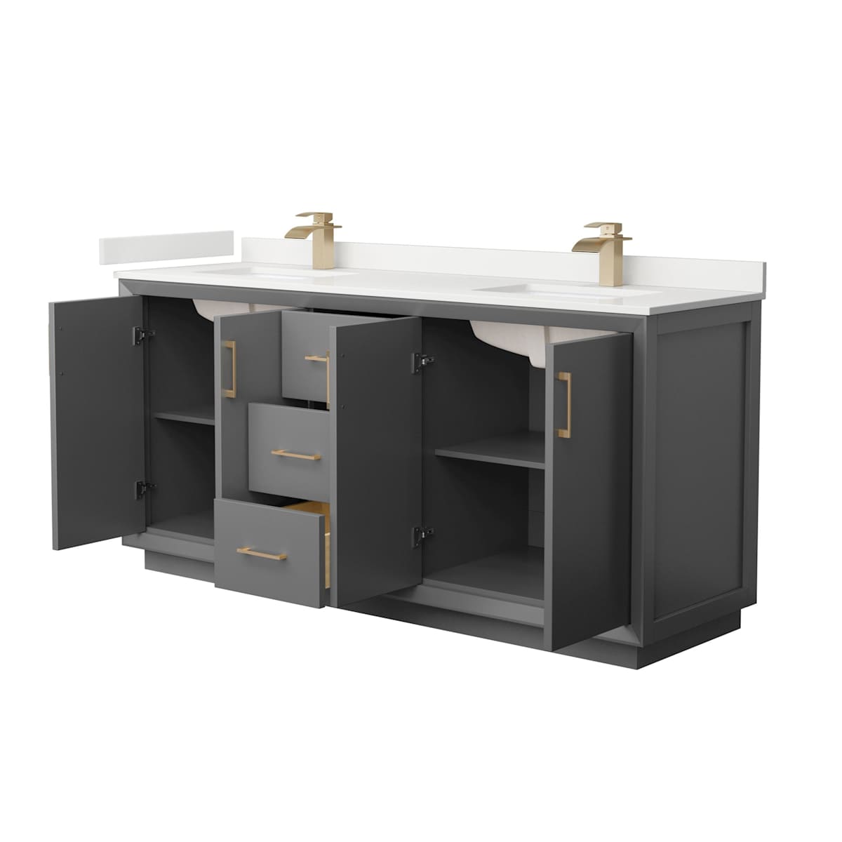 Strada 72" Free Standing Double Basin Vanity Set with Cabinet and Quartz Vanity Top - image 17