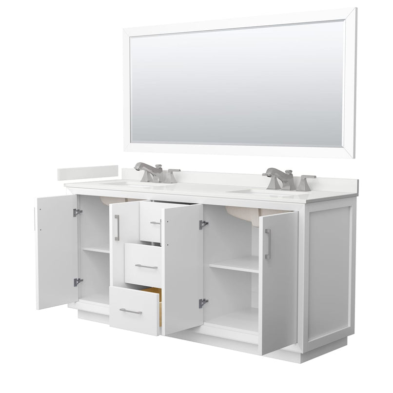 Strada 72" Free Standing Double Basin Vanity Set with Cabinet, Quartz Vanity Top, and Framed Mirror - image 9