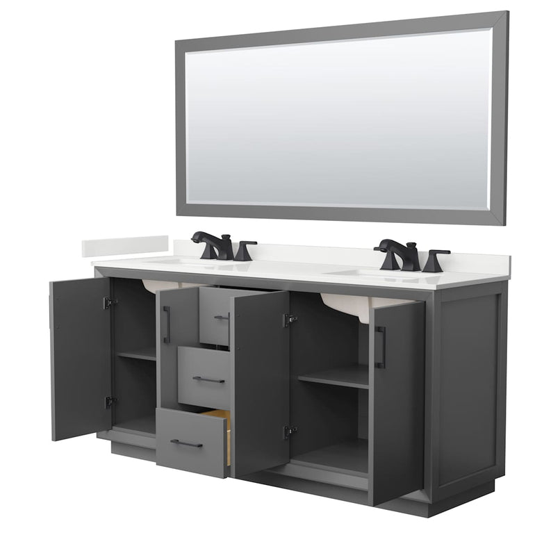 Strada 72" Free Standing Double Basin Vanity Set with Cabinet, Quartz Vanity Top, and Framed Mirror - image 15