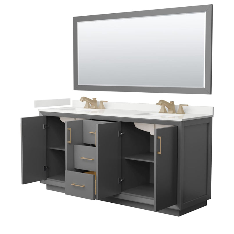 Strada 72" Free Standing Double Basin Vanity Set with Cabinet, Quartz Vanity Top, and Framed Mirror - image 16