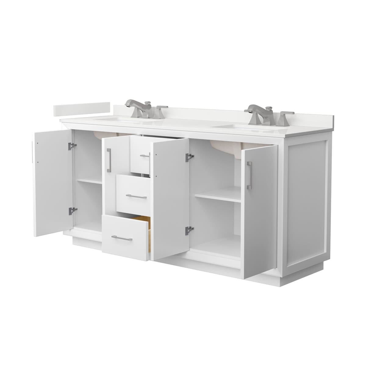 Strada 72" Free Standing Double Basin Vanity Set with Cabinet and Quartz Vanity Top