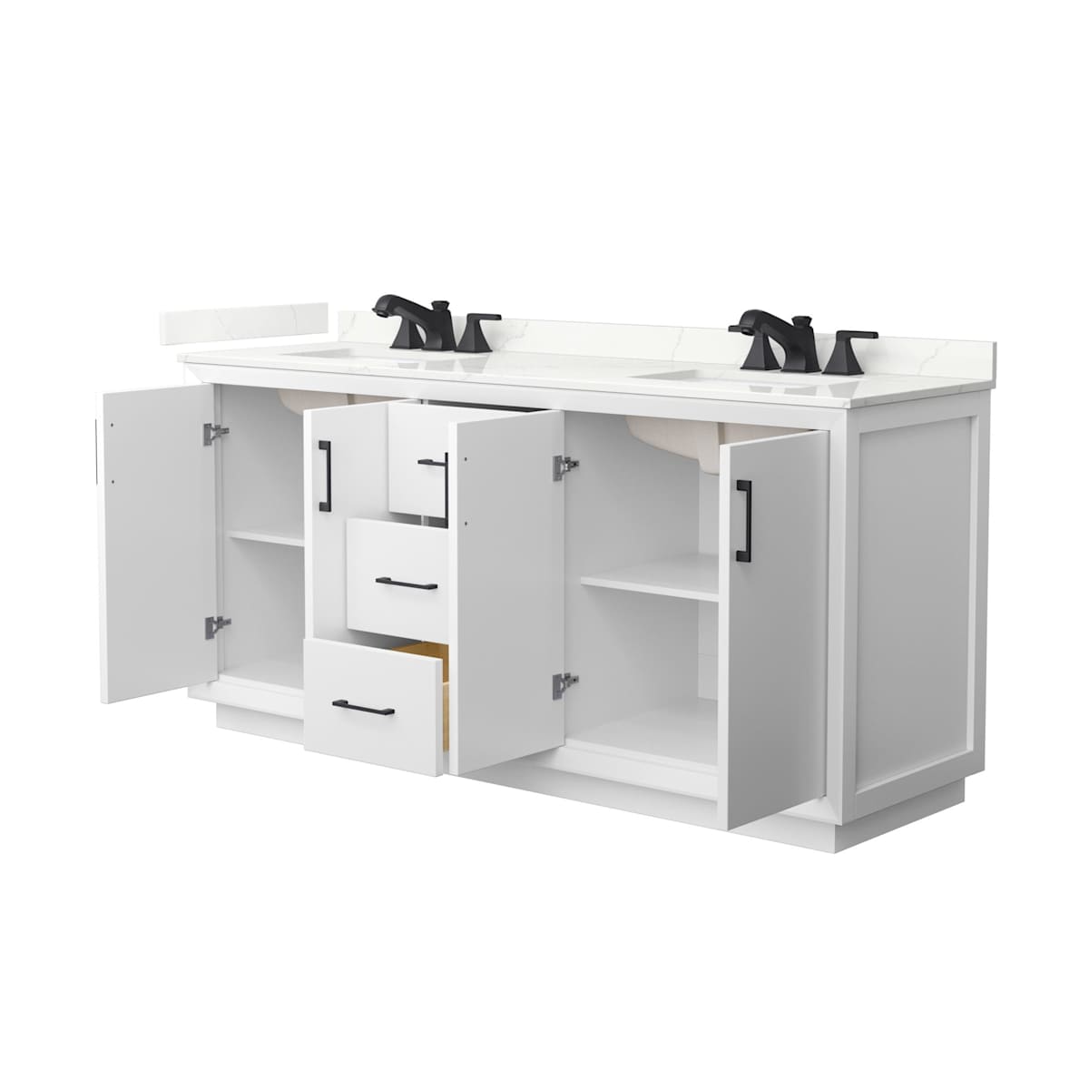 Strada 72" Free Standing Double Basin Vanity Set with Cabinet and Quartz Vanity Top