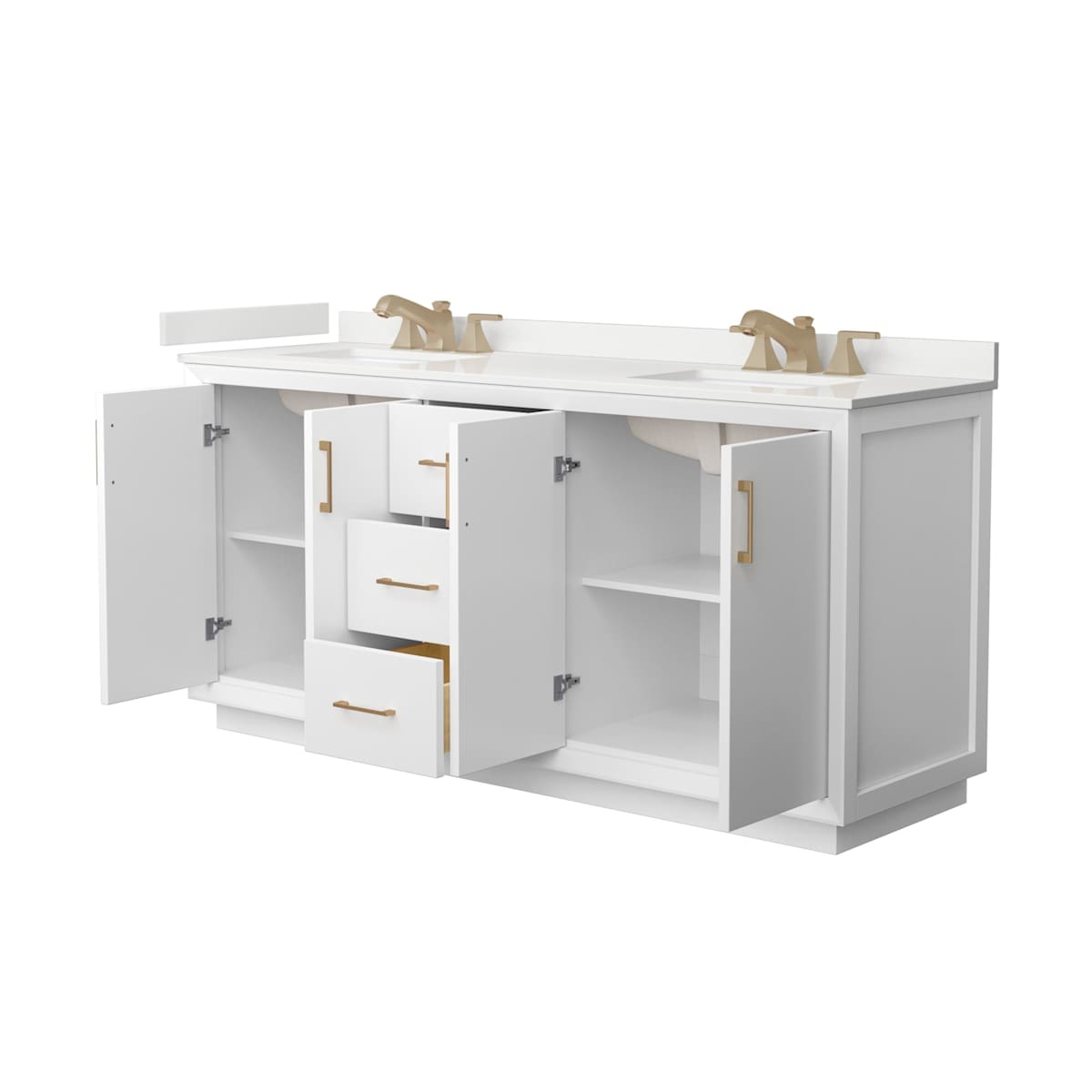 Strada 72" Free Standing Double Basin Vanity Set with Cabinet and Quartz Vanity Top