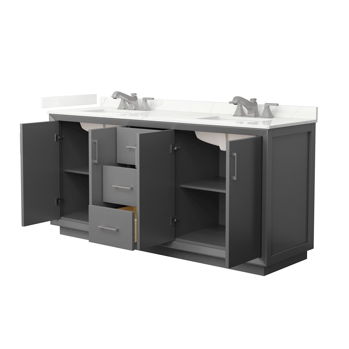Strada 72" Free Standing Double Basin Vanity Set with Cabinet and Quartz Vanity Top