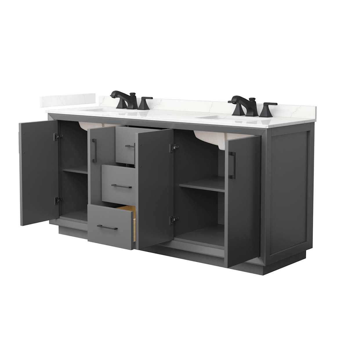 Strada 72" Free Standing Double Basin Vanity Set with Cabinet and Quartz Vanity Top - image 14