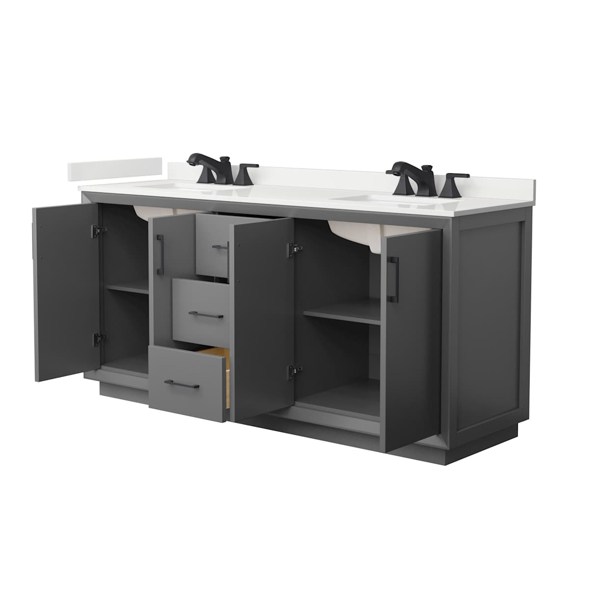 Strada 72" Free Standing Double Basin Vanity Set with Cabinet and Quartz Vanity Top - image 15