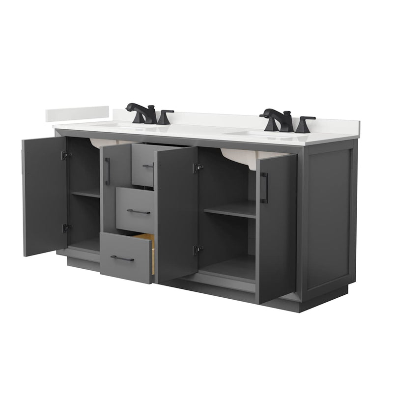 Strada 72" Free Standing Double Basin Vanity Set with Cabinet and Quartz Vanity Top - image 15