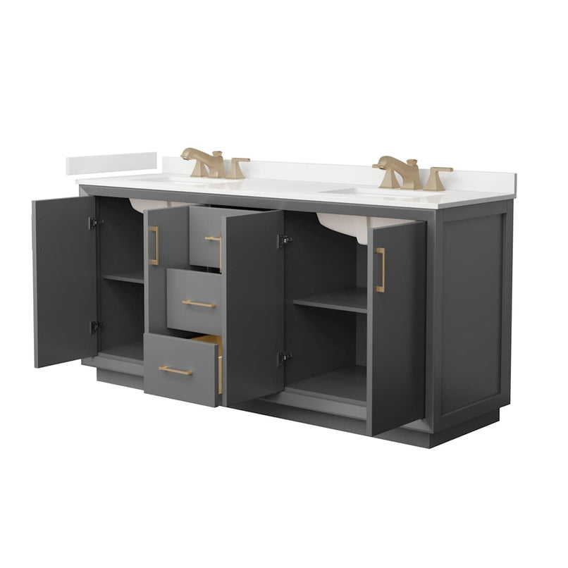 Strada 72" Free Standing Double Basin Vanity Set with Cabinet and Quartz Vanity Top - image 17