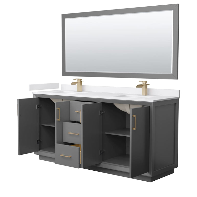 Strada 72" Free Standing Double Basin Vanity Set with Cabinet, Cultured Marble Vanity Top, and Framed Mirror - image 11