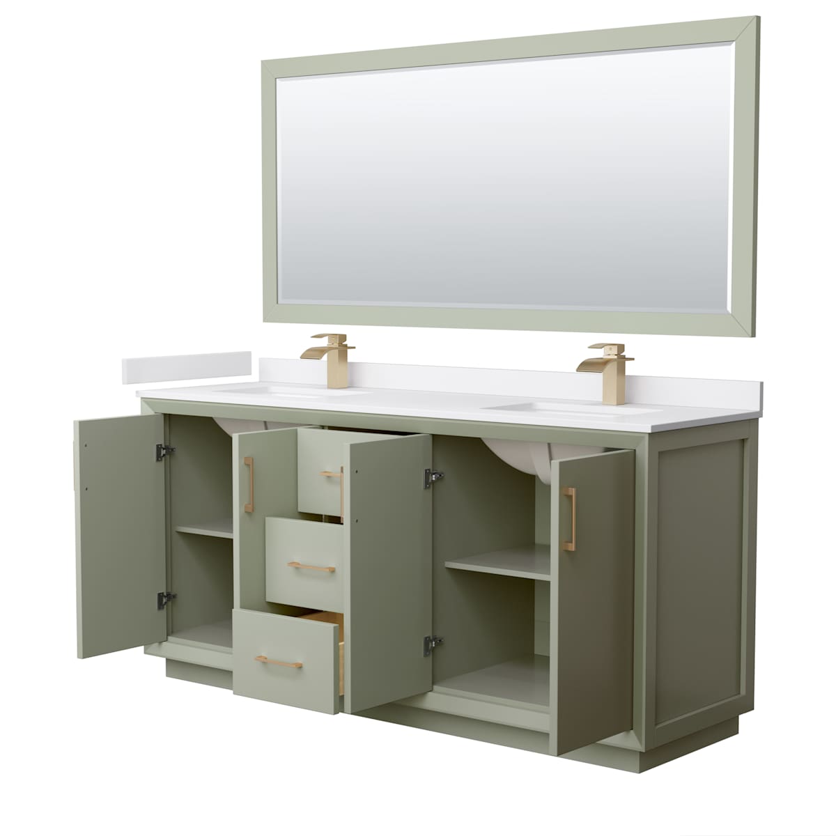 Strada 72" Free Standing Double Basin Vanity Set with Cabinet, Cultured Marble Vanity Top, and Framed Mirror - image 16