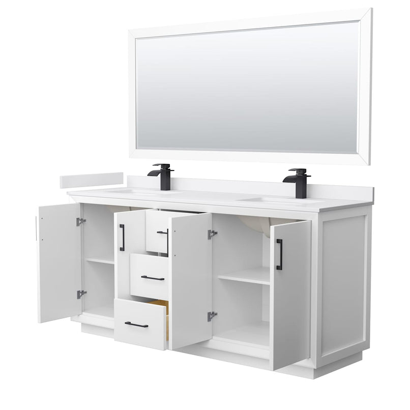 Strada 72" Free Standing Double Basin Vanity Set with Cabinet, Cultured Marble Vanity Top, and Framed Mirror - image 21