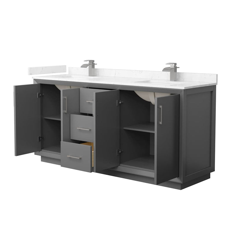 Strada 72" Free Standing Double Basin Vanity Set with Cabinet and Cultured Marble Vanity Top - image 2