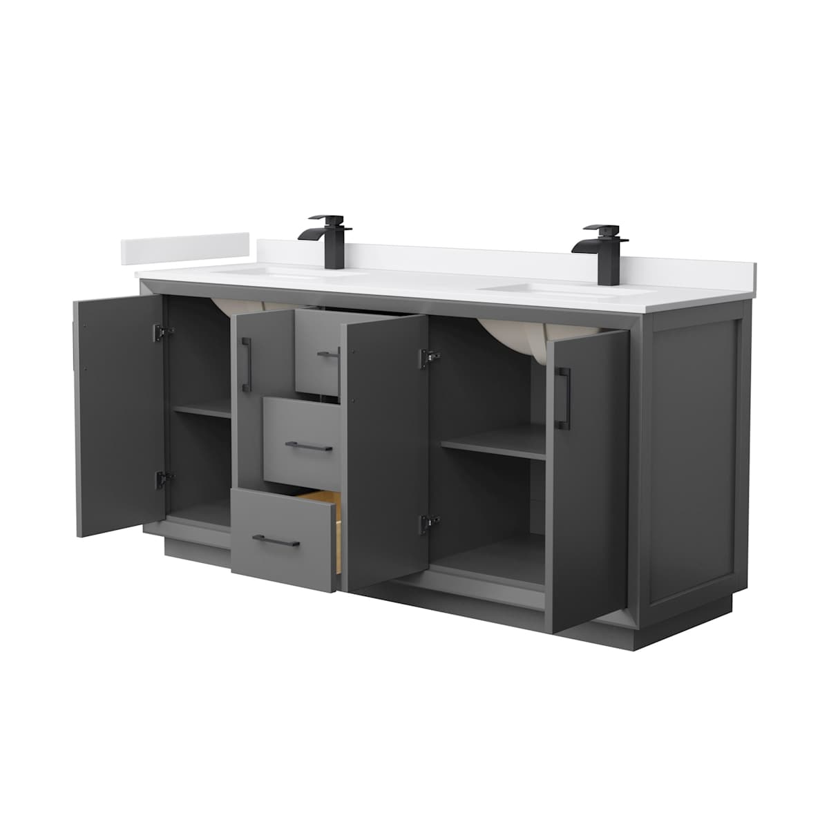 Strada 72" Free Standing Double Basin Vanity Set with Cabinet and Cultured Marble Vanity Top - image 9