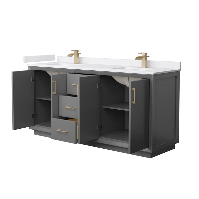 Strada 72" Free Standing Double Basin Vanity Set with Cabinet and Cultured Marble Vanity Top - image 10