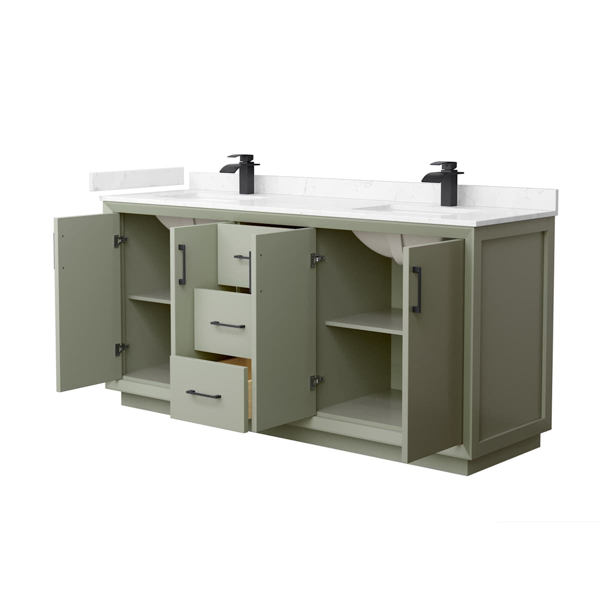 Strada 72" Free Standing Double Basin Vanity Set with Cabinet and Cultured Marble Vanity Top