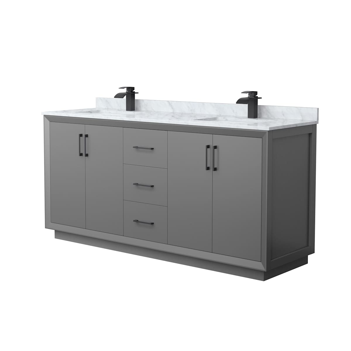 Strada 72" Free Standing Double Basin Vanity Set with Cabinet and Marble Vanity Top