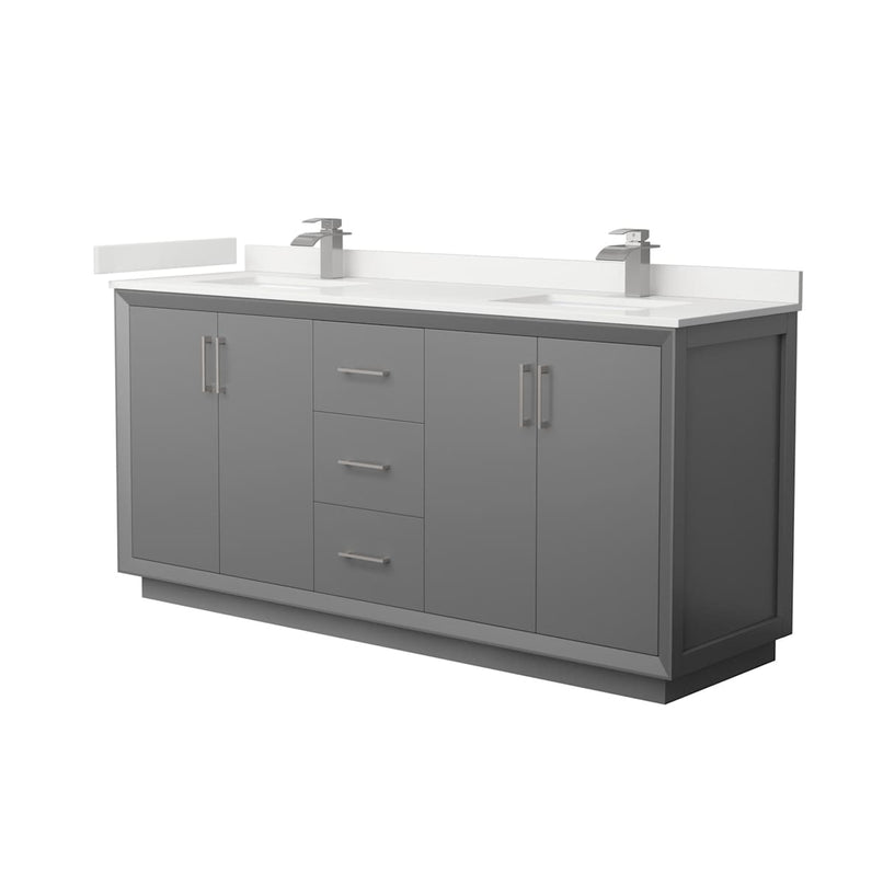 Strada 72" Free Standing Double Basin Vanity Set with Cabinet and Quartz Vanity Top - image 1