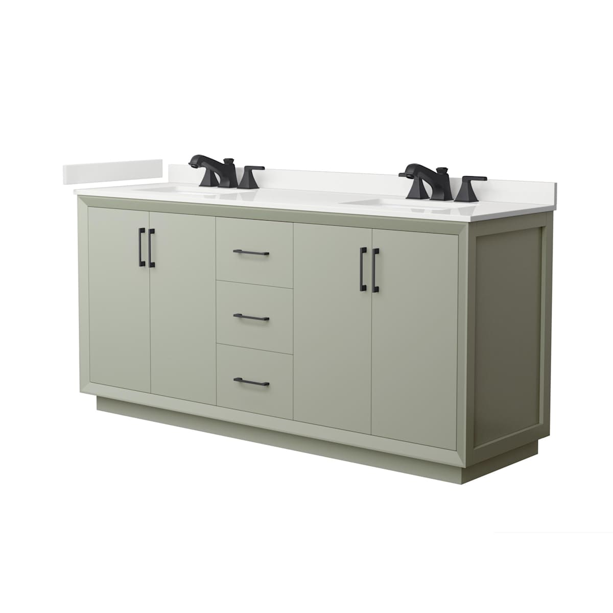 Strada 72" Free Standing Double Basin Vanity Set with Cabinet and Quartz Vanity Top