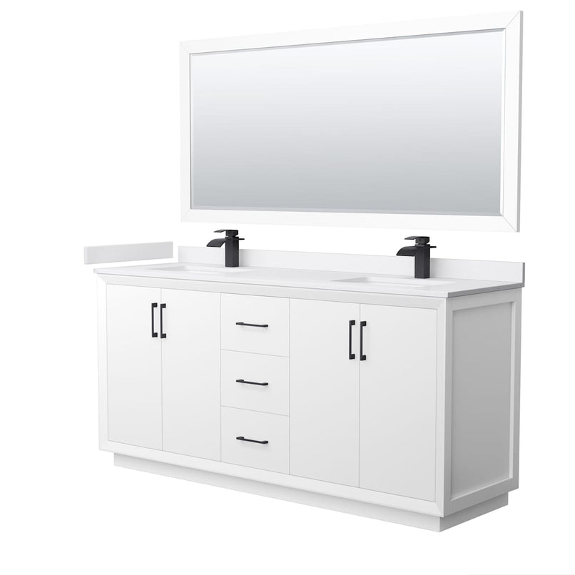 Strada 72" Free Standing Double Basin Vanity Set with Cabinet, Cultured Marble Vanity Top, and Framed Mirror - image 1