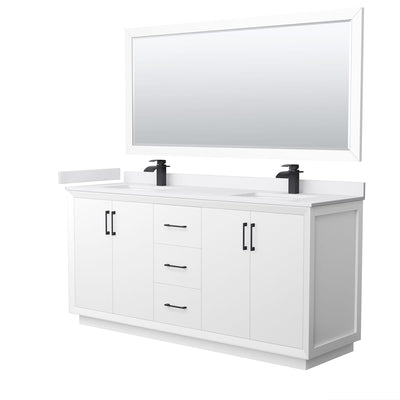 Strada 72" Free Standing Double Basin Vanity Set with Cabinet, Cultured Marble Vanity Top, and Framed Mirror - image 1