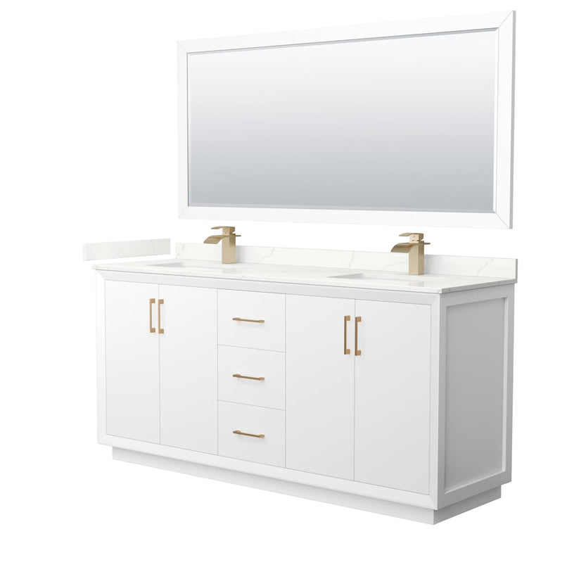 Strada 72" Free Standing Double Basin Vanity Set with Cabinet, Quartz Vanity Top, and Framed Mirror - image 1