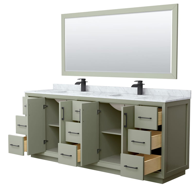 Strada 84" Free Standing Double Basin Vanity Set with Cabinet, Marble Vanity Top, and Framed Mirror - image 12