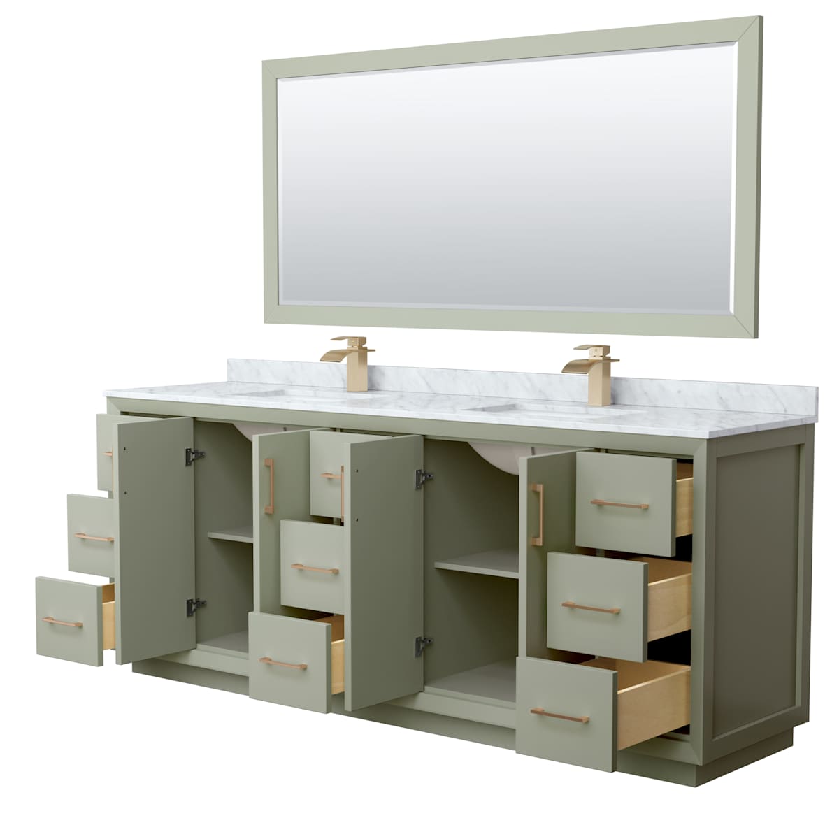 Strada 84" Free Standing Double Basin Vanity Set with Cabinet, Marble Vanity Top, and Framed Mirror - image 13