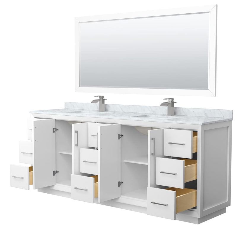 Strada 84" Free Standing Double Basin Vanity Set with Cabinet, Marble Vanity Top, and Framed Mirror - image 14